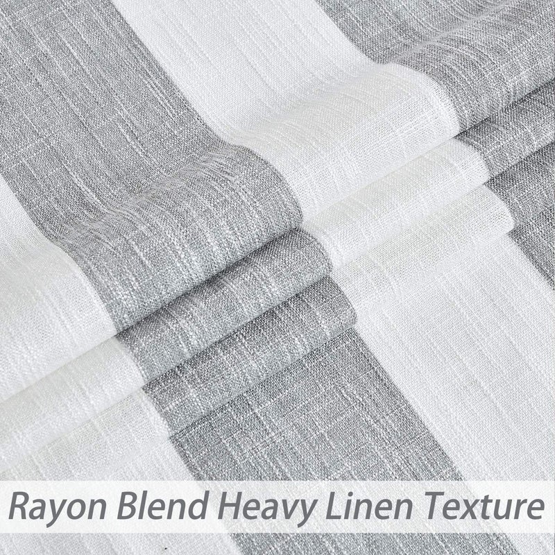 Central Park Gray White Stripe Farmhouse Curtains Semi-Sheer Rayon Blend Heavy Linen Texture Window Curtain Panel 6 Grommets Treatment for Living Room/Bedroom, Set of 2, 44" x 84" Each - Image 3
